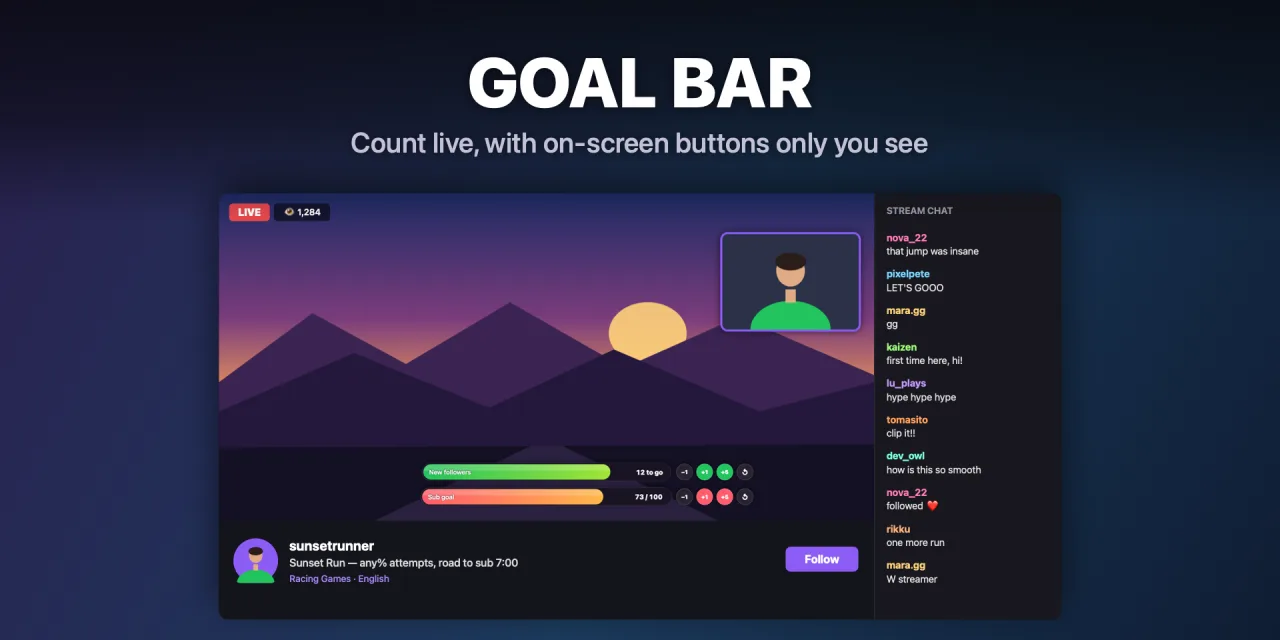 Goal bars on a live stream