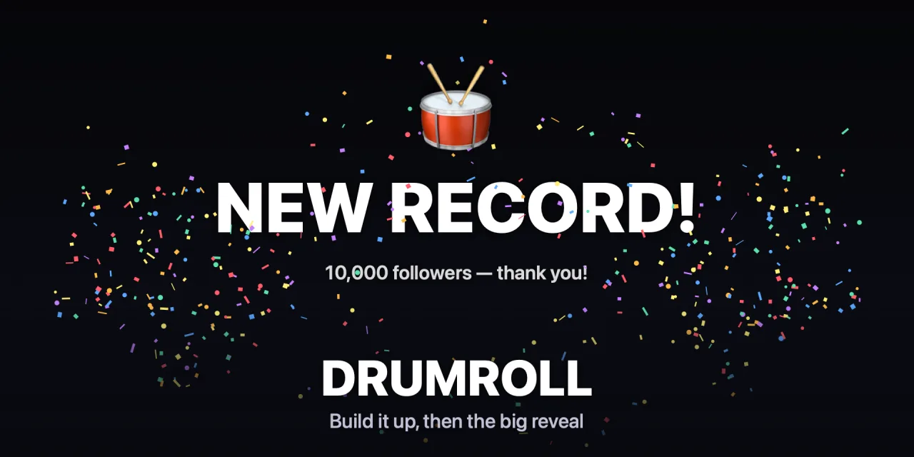 Drumroll reveal with a drum and confetti