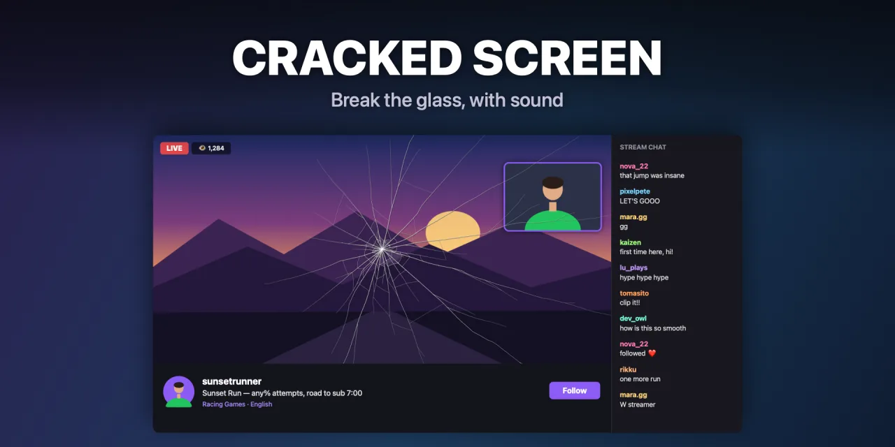 Cracked glass on a live stream