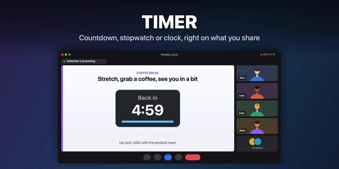 Countdown timer on a slide shared in a video call